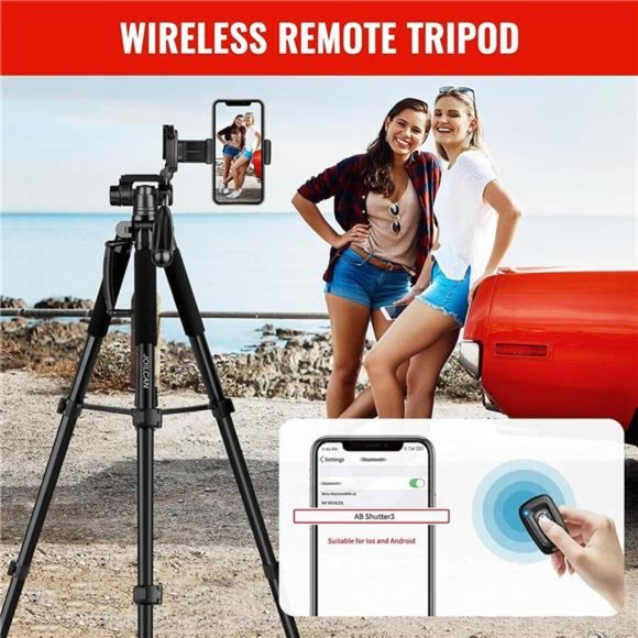75" Camera Tripod, Aluminum Tripod, Travel Tripod with Wireless Remote - Picture 3 of 7